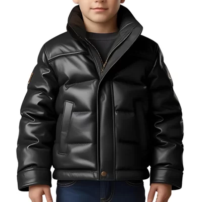 Doudoune garçon en cuir d'agneau noir modèle Rorale taille 10 ans