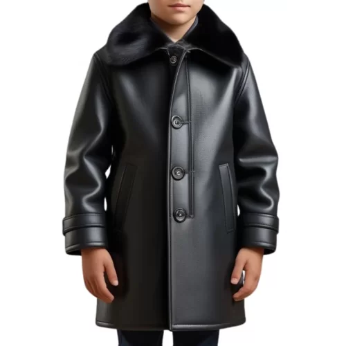 Manteau garçon en peau de mouton véritable en cuir noir modèle carlota taille 10 ans