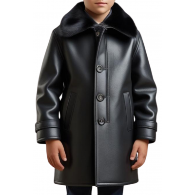Manteau garçon en peau de mouton véritable  en cuir noir modèle carlota taille 10 ans