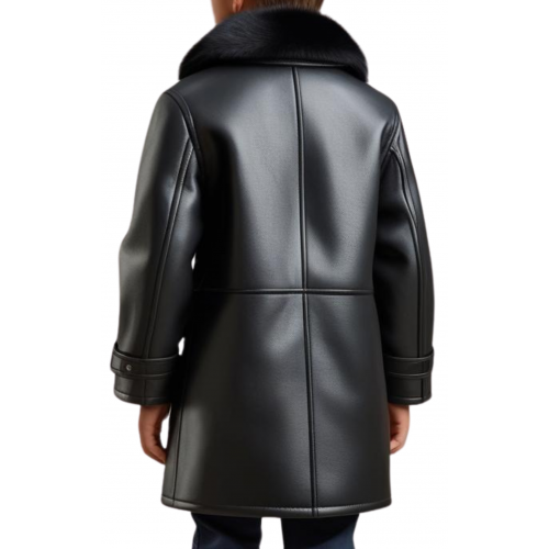 Manteau garçon en peau de mouton véritable  en cuir noir modèle carlota taille 10 ans