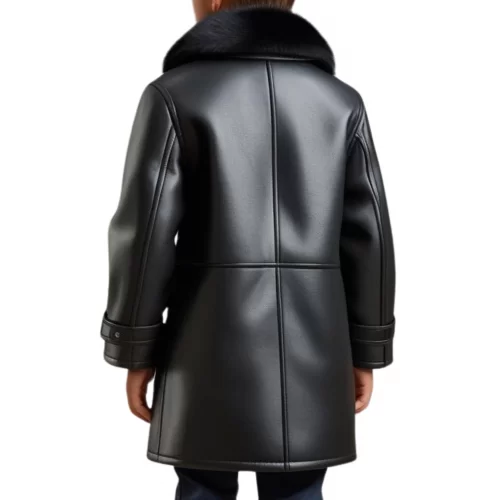 Manteau garçon en peau de mouton véritable en cuir noir modèle carlota taille 10 ans
