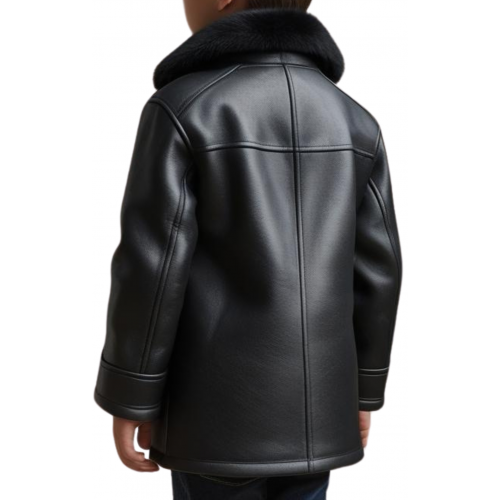 Trois quart manteau garçon en peau de mouton véritable noir modèle Zirko taille 10 ans