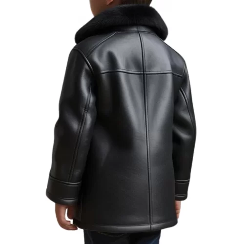 Trois quart manteau garçon en peau de mouton véritable noir modèle Zirko taille 10 ans