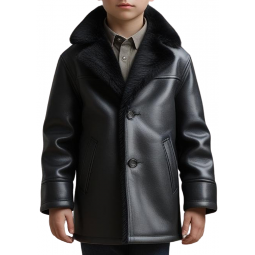 Trois quart manteau garçon en peau de mouton véritable noir modèle Zirko taille 10 ans
