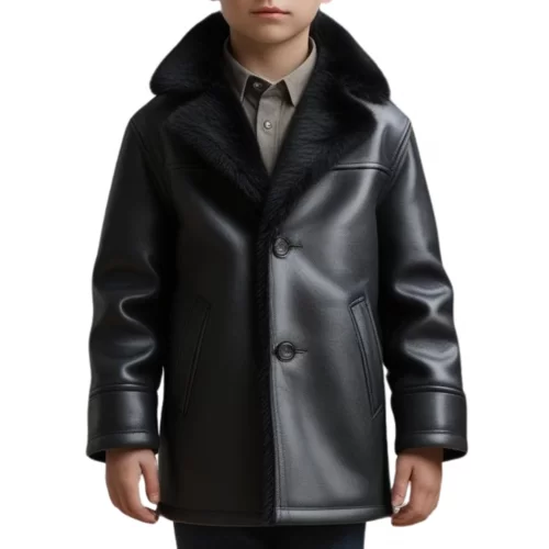 Trois quart manteau garçon en peau de mouton véritable noir modèle Zirko taille 10 ans