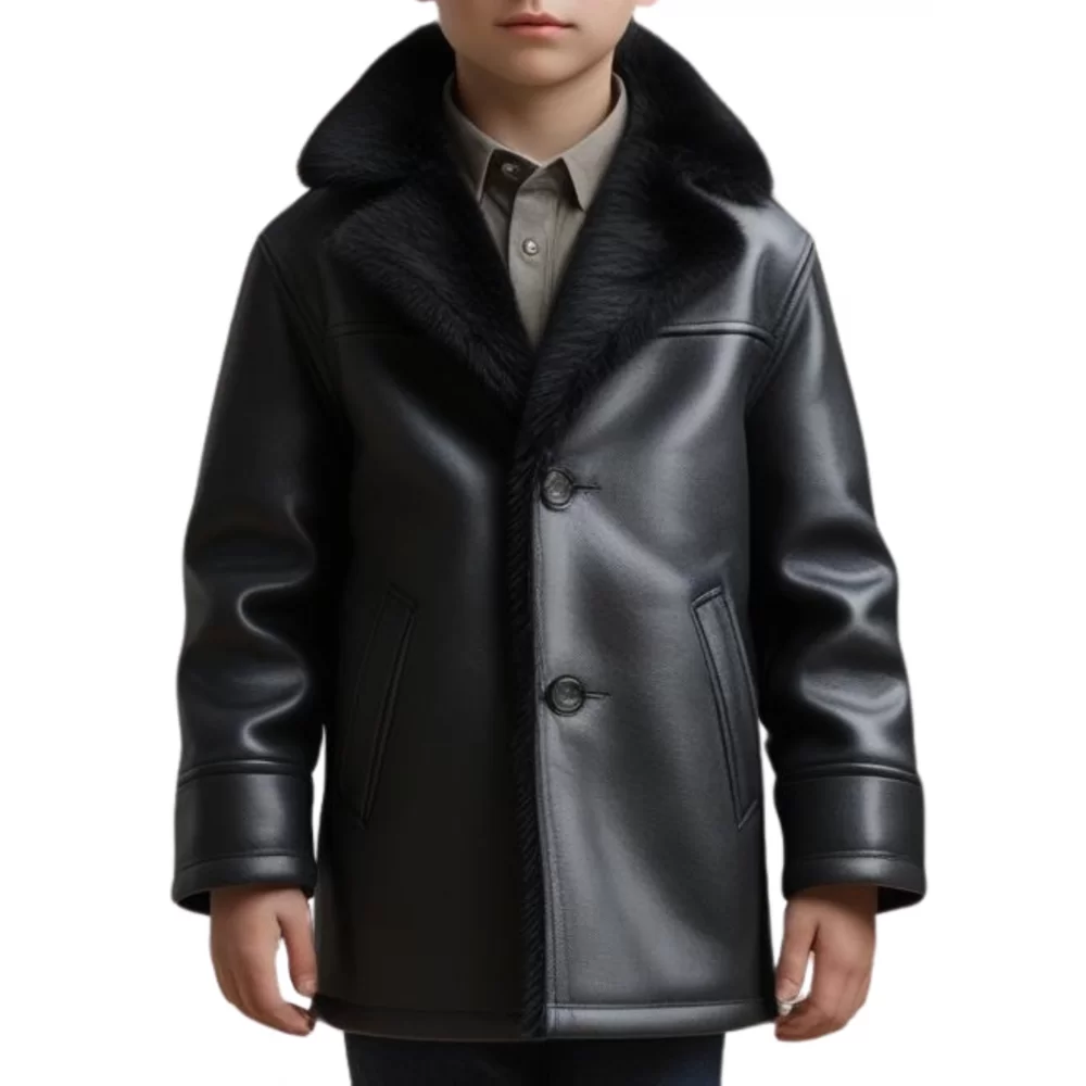 Trois quart manteau garçon en peau de mouton véritable noir modèle Zirko taille 10 ans