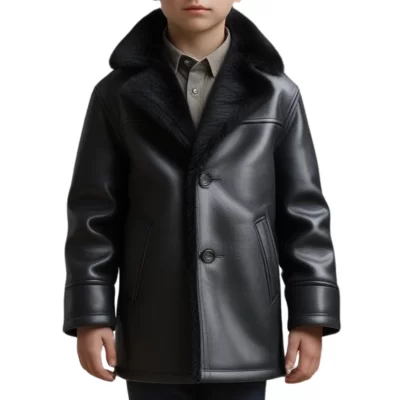 Trois quart manteau garçon en peau de mouton véritable noir modèle Zirko taille 10 ans
