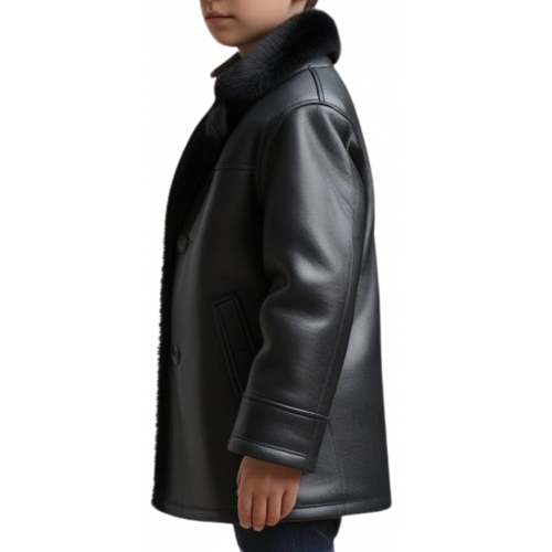 Trois quart manteau garçon en peau de mouton véritable noir modèle Zirko taille 10 ans