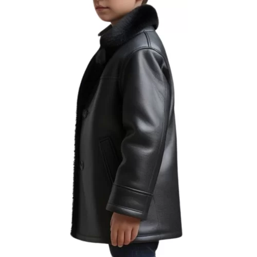 Trois quart manteau garçon en peau de mouton véritable noir modèle Zirko taille 10 ans