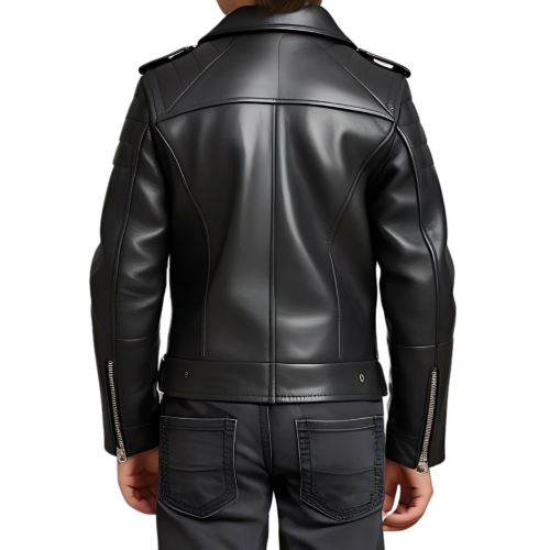 Blouson style perfecto garçon en cuir d'agneau noir modèle Blorti âge 10 ans