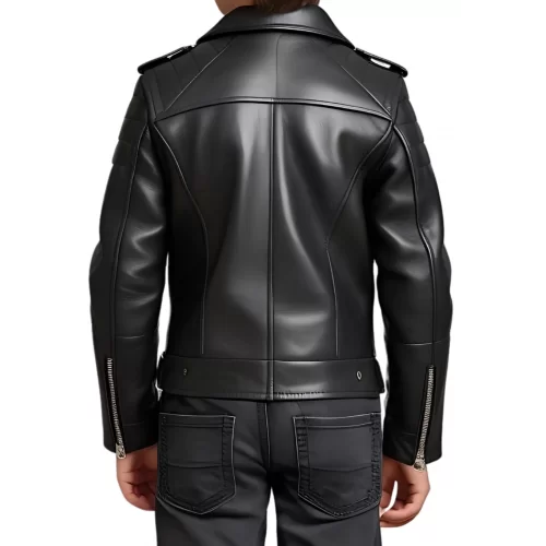 Blouson style perfecto garçon en cuir d'agneau noir modèle Blorti âge 10 ans