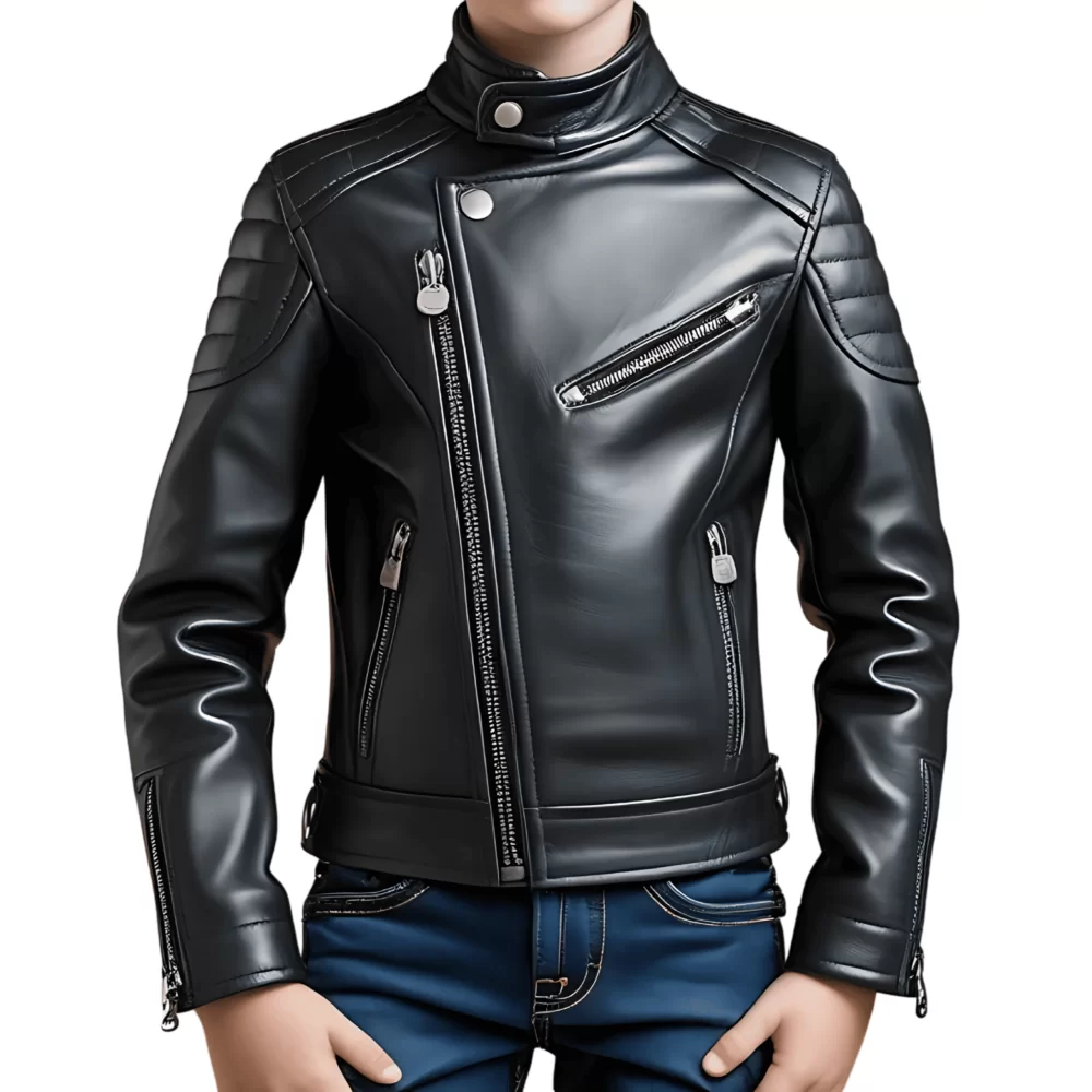 Blouson style perfecto garçon en cuir d'agneau noir modèle Phyl âge 10 ans Blouson style perfecto garçon en cuir d'agneau noir modèle Phyl âge 10 ans