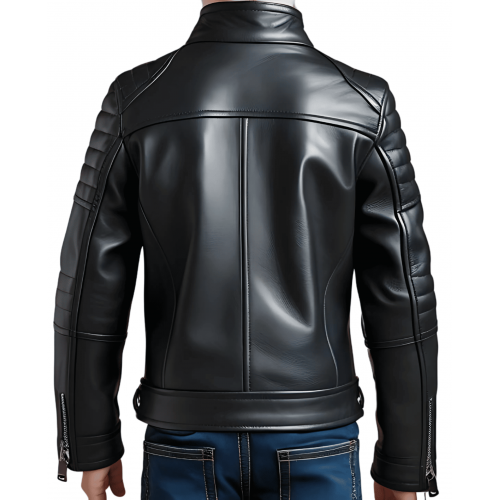 Blouson garçon en cuir d'agneau noir modèle Phyl âge 10 ans