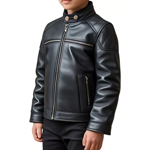 Blouson garçon en cuir d'agneau noir modèle Phyl âge 10 ans