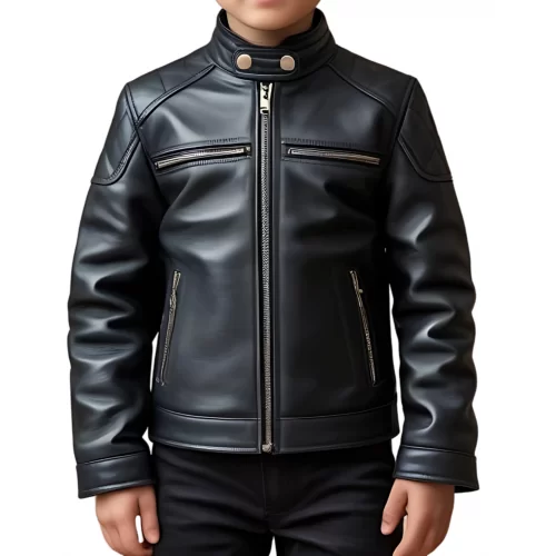 Blouson garçon en cuir d'agneau noir modèle Phyl âge 10 ans