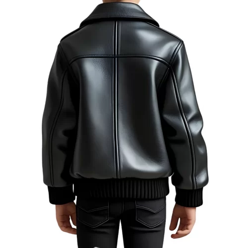 Blouson classique garçon en cuir d'agneau noir modèle Rickie âge 10 ans