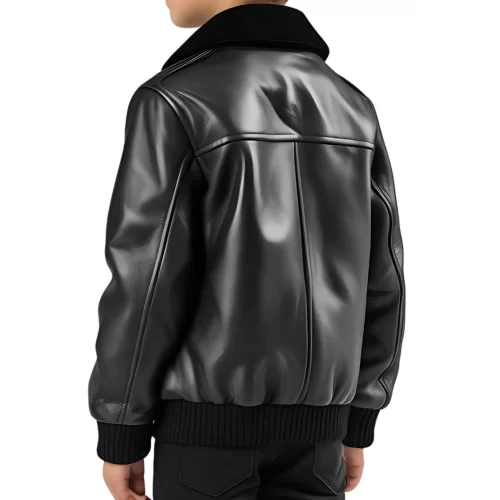 Blouson garçon en cuir d'agneau noir col mouton amovible modèle Bénéti âge 10 ans