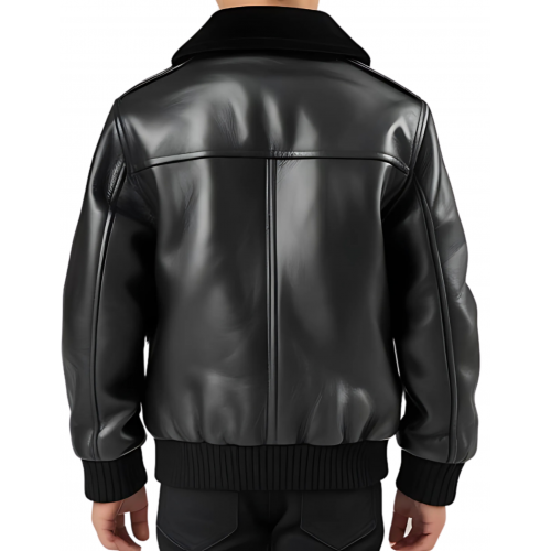 Blouson garçon en cuir d'agneau noir col mouton amovible modèle Bénéti âge 10 ans