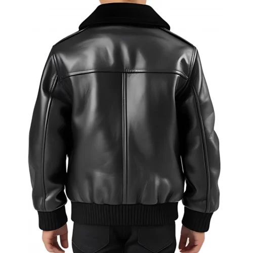 Blouson garçon en cuir d'agneau noir col mouton amovible modèle Bénéti âge 10 ans