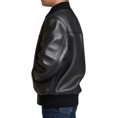 Blouson type teddy garçon en cuir d'agneau noir modèle Timon âge 10 ans