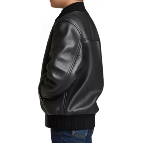 Blouson type teddy garçon en cuir d'agneau noir modèle Timon âge 10 ans