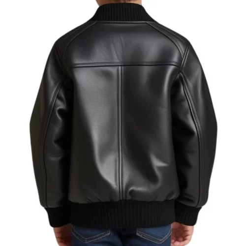Blouson type teddy garçon en cuir d'agneau noir modèle Timon âge 10 ans
