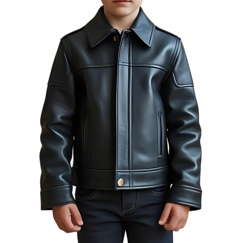 Blouson garçon en cuir d'agneau noir modèle Nomare âge 10 ans