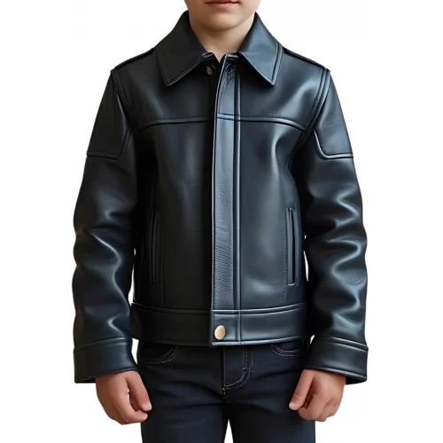 Blouson garçon en cuir d'agneau noir modèle Nomare âge 10 ans