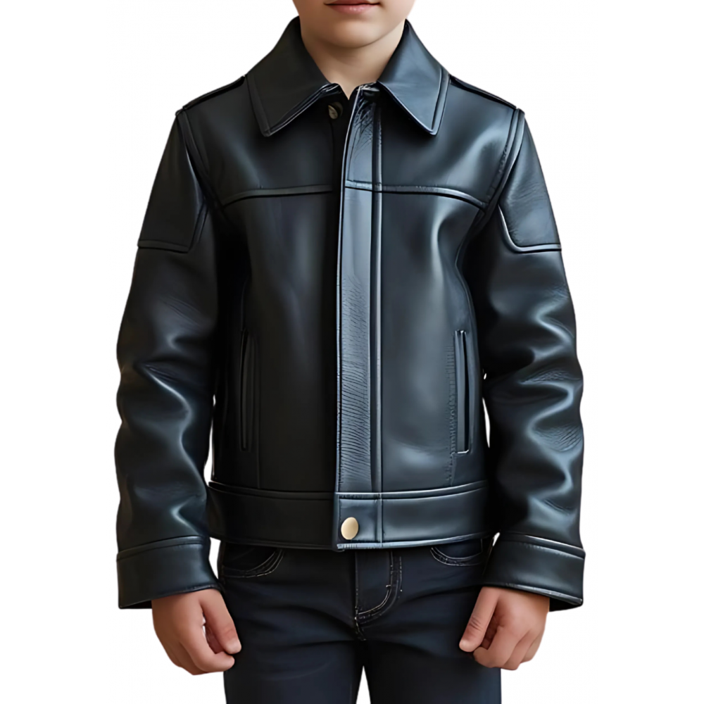 Blouson garçon en cuir d'agneau noir modèle Nomare âge 10 ans