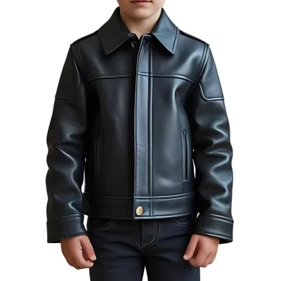 Blouson garçon en cuir d'agneau noir modèle Nomare âge 10 ans