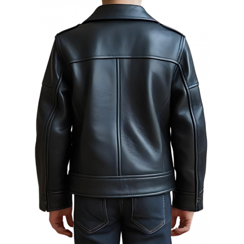 Blouson garçon en cuir d'agneau noir modèle Nomare âge 10 ans