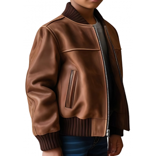 Blouson type teddy garçon en agneau daim marron modèle Polon âge 10 ans