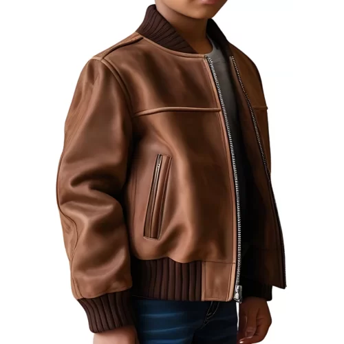 Blouson type teddy garçon en agneau daim marron modèle Polon âge 10 ans