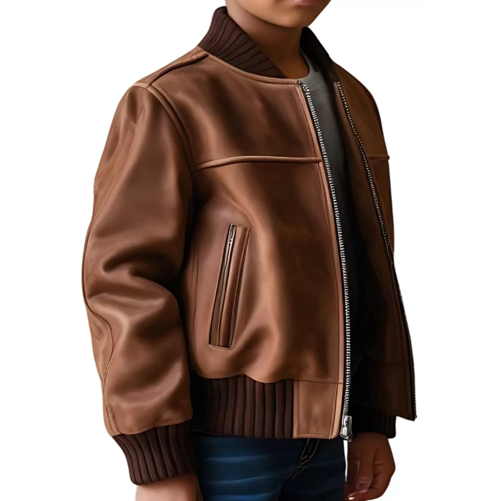 Blouson type teddy garçon en agneau daim marron modèle Polon âge 10 ans