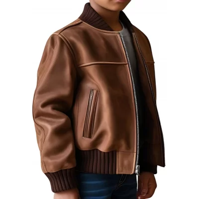 Blouson type teddy garçon en agneau daim marron modèle Polon âge 10 ans