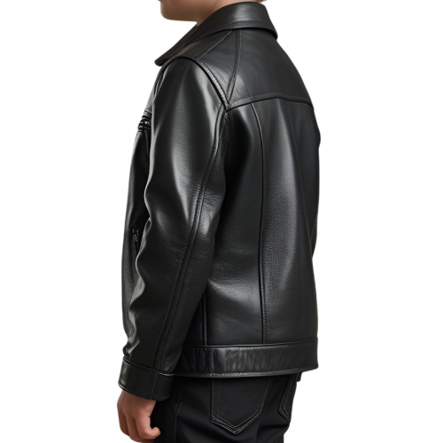 Blouson garçon en cuir d'agneau noir modèle Solard âge 10 ans