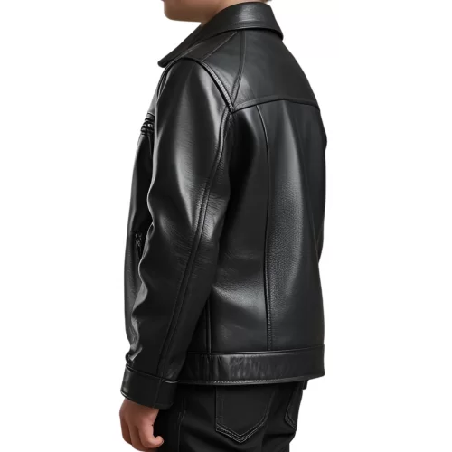 Blouson garçon en cuir d'agneau noir modèle Solard âge 10 ans