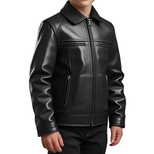 Blouson garçon en cuir d'agneau noir modèle Solard âge 10 ans