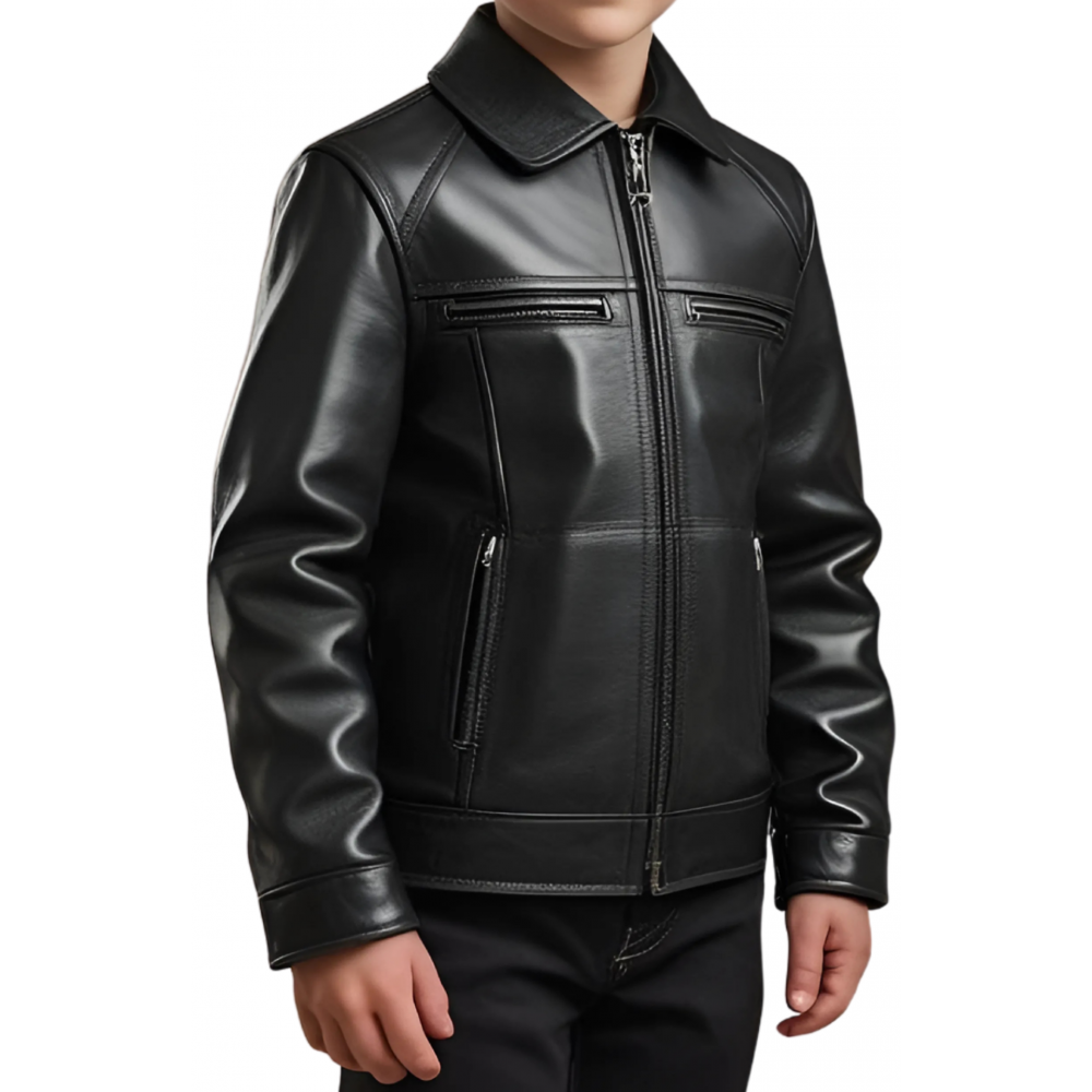 Blouson garçon en cuir d'agneau noir modèle Solard âge 10 ans