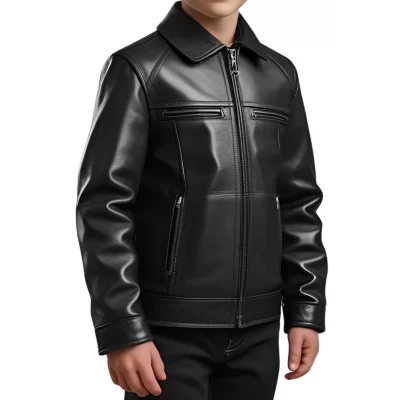 Blouson garçon en cuir d'agneau noir modèle Solard âge 10 ans