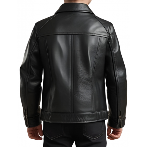 Blouson garçon en cuir d'agneau noir modèle Solard âge 10 ans