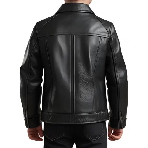 Blouson garçon en cuir d'agneau noir modèle Solard âge 10 ans
