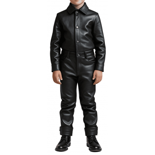 Chemise garçon en cuir d'agneau noir modèle benny âge 8 ans