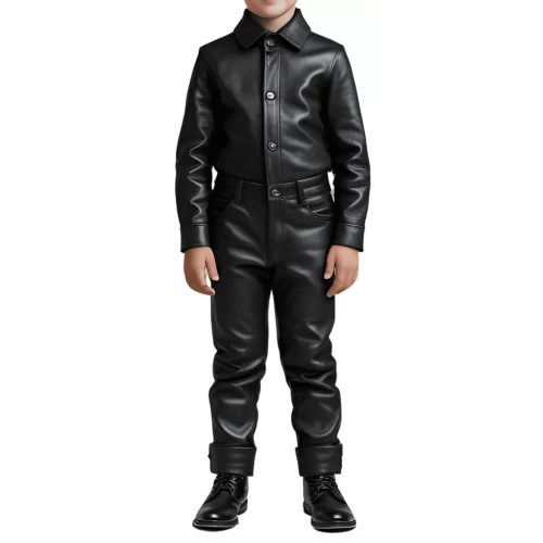Chemise garçon en cuir d'agneau noir modèle benny âge 8 ans