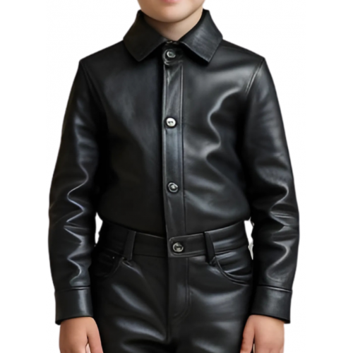 Chemise garçon en cuir d'agneau noir modèle benny âge 8 ans