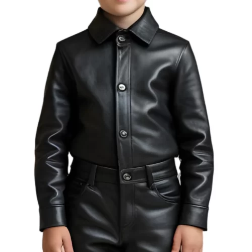 Chemise garçon en cuir d'agneau noir modèle benny âge 8 ans