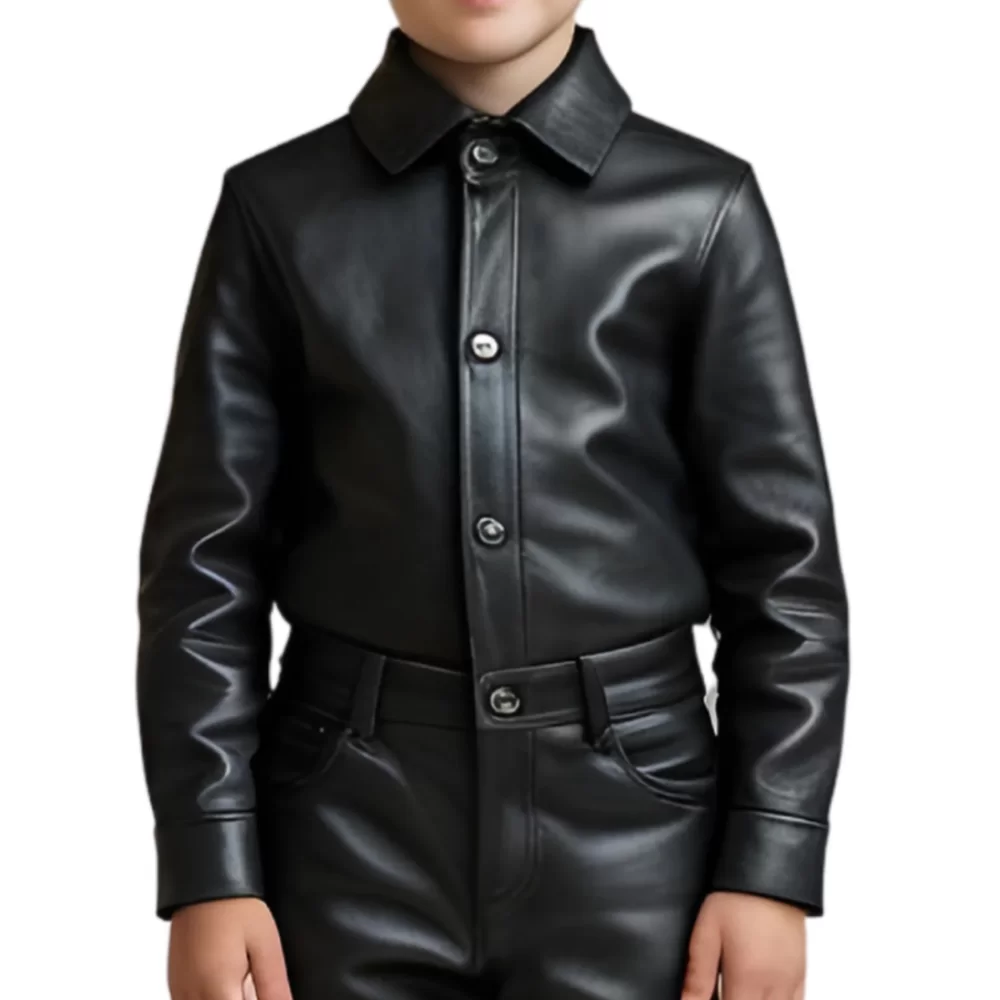 Chemise garçon en cuir d'agneau noir modèle benny âge 8 ans