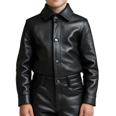 Chemise garçon en cuir d'agneau noir modèle benny âge 8 ans