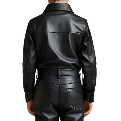 Chemise garçon en cuir d'agneau noir modèle benny âge 8 ans
