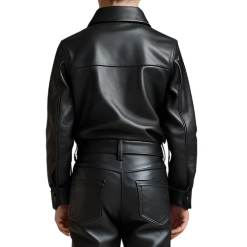 Chemise garçon en cuir d'agneau noir modèle benny âge 8 ans